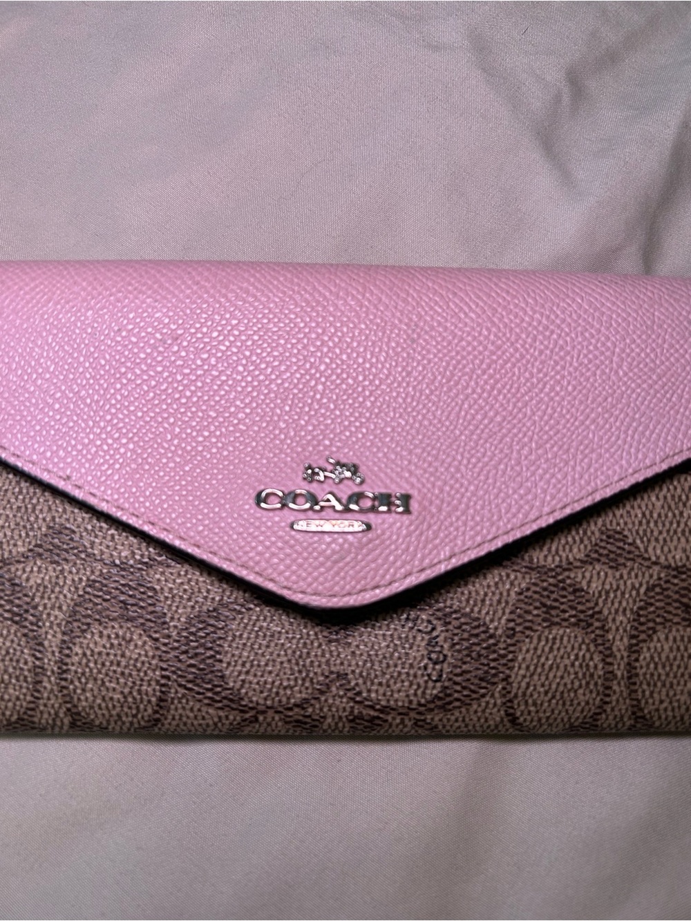 Coach Pink and Brown Signature Slim Envelope Wallet Luxury Accessory - Picture 2 of 5